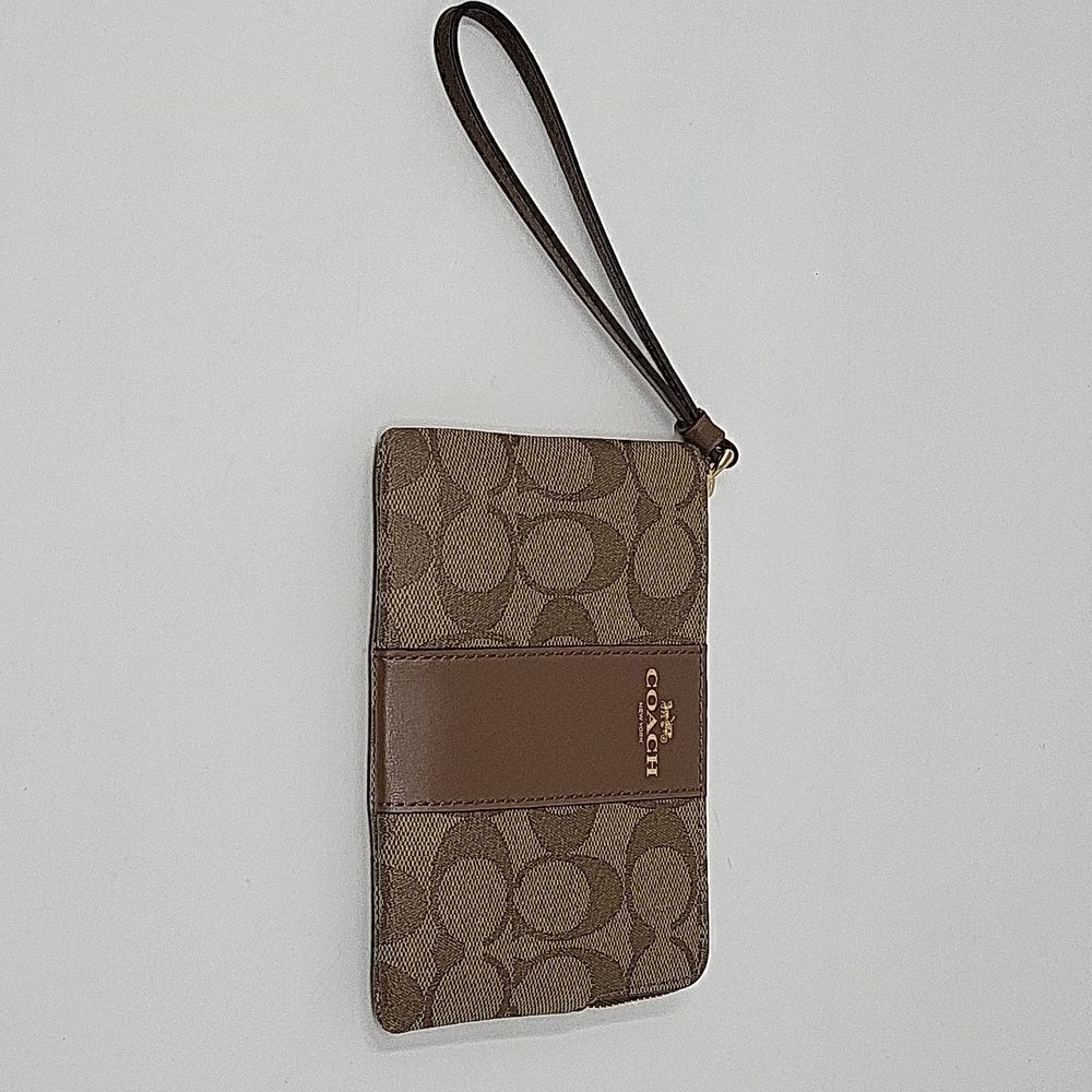 Coach F58035 Signature PVC Leather Corner Zip Wristlet - Beige